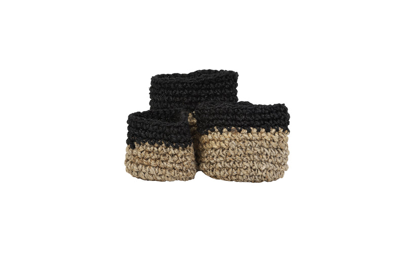 Set of 3 ABARI jute natural-black basket