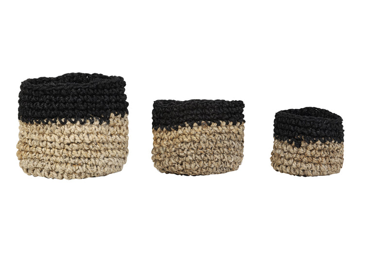 Set of 3 ABARI jute natural-black basket